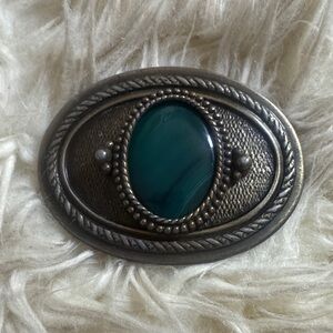 VintageTurquoise Stone .Silver and Teal Oval Belt Buckle.TURQUOISE STONE